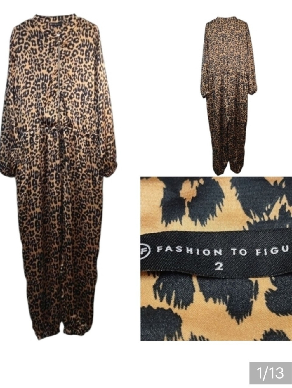 Fashion To Figure Leopard Print Jumpsuit Romper Size 2 Womens Stylish Back Brown